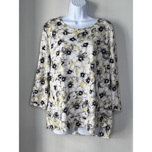 J. Jill Tops - J. Jill Love Linen Pullover Top Women's L Black White Floral Print 3/4 Sleeve